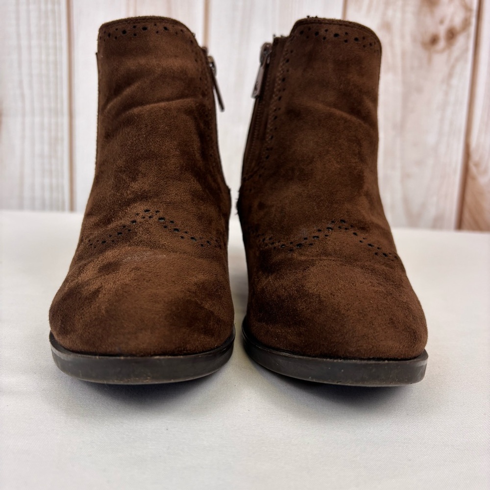 Kylie Crazy Suede Ankle Booties Casual Die Cut Heeled Boots Brown Size 36/5.5 - Picture 7 of 15